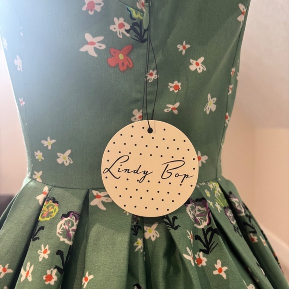 New With Tags! Lindy Bop Leah in Green Looking Glass Print Dress XS - Picture 5 of 12